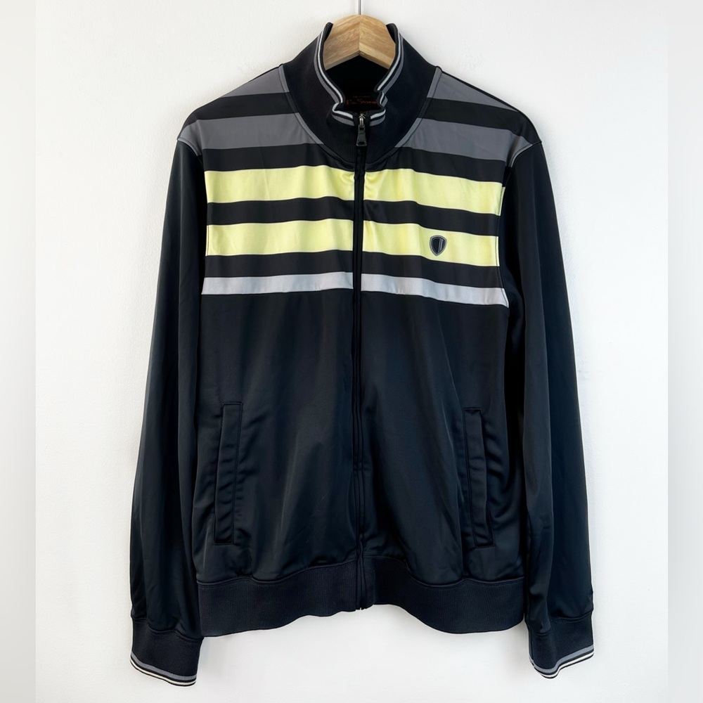 Bomber Jacket Ben Sherman Retro Track Full Zip Black Yellow Striped Mens X-Large